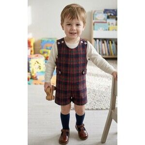 IMP Vintage Christmas Boys John Classic Romper Red Plaid 3T Play Holiday